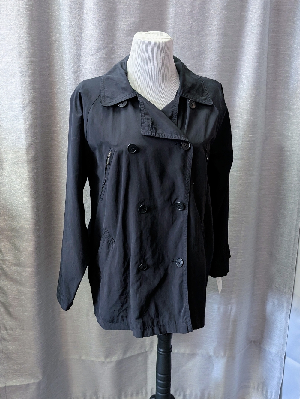 Black Raincoat Eddie Bauer Waterproof Double Breasted Jacket M